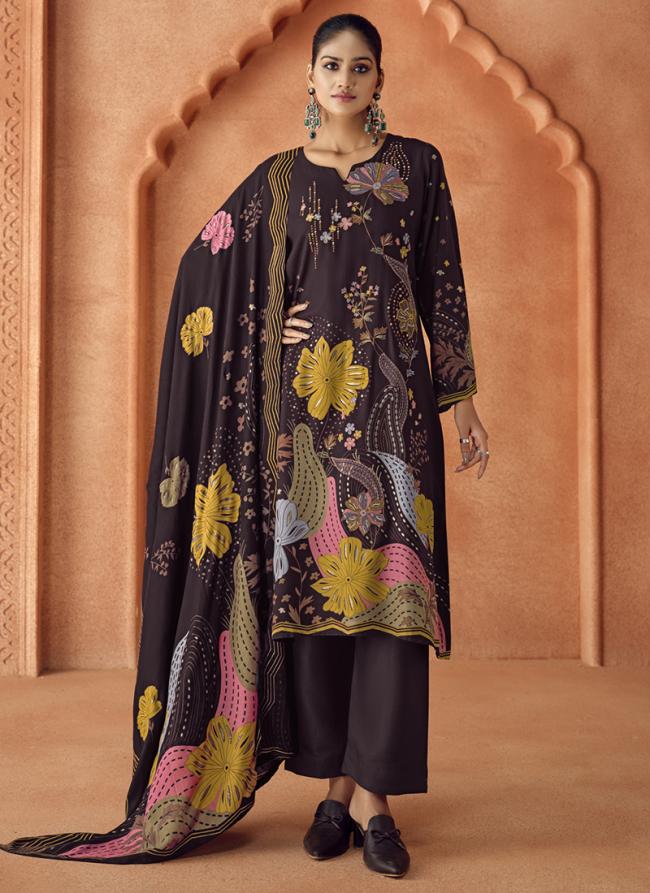 Pure Viscose Pashmina Wine Festival Wear Printed Salwar Suit